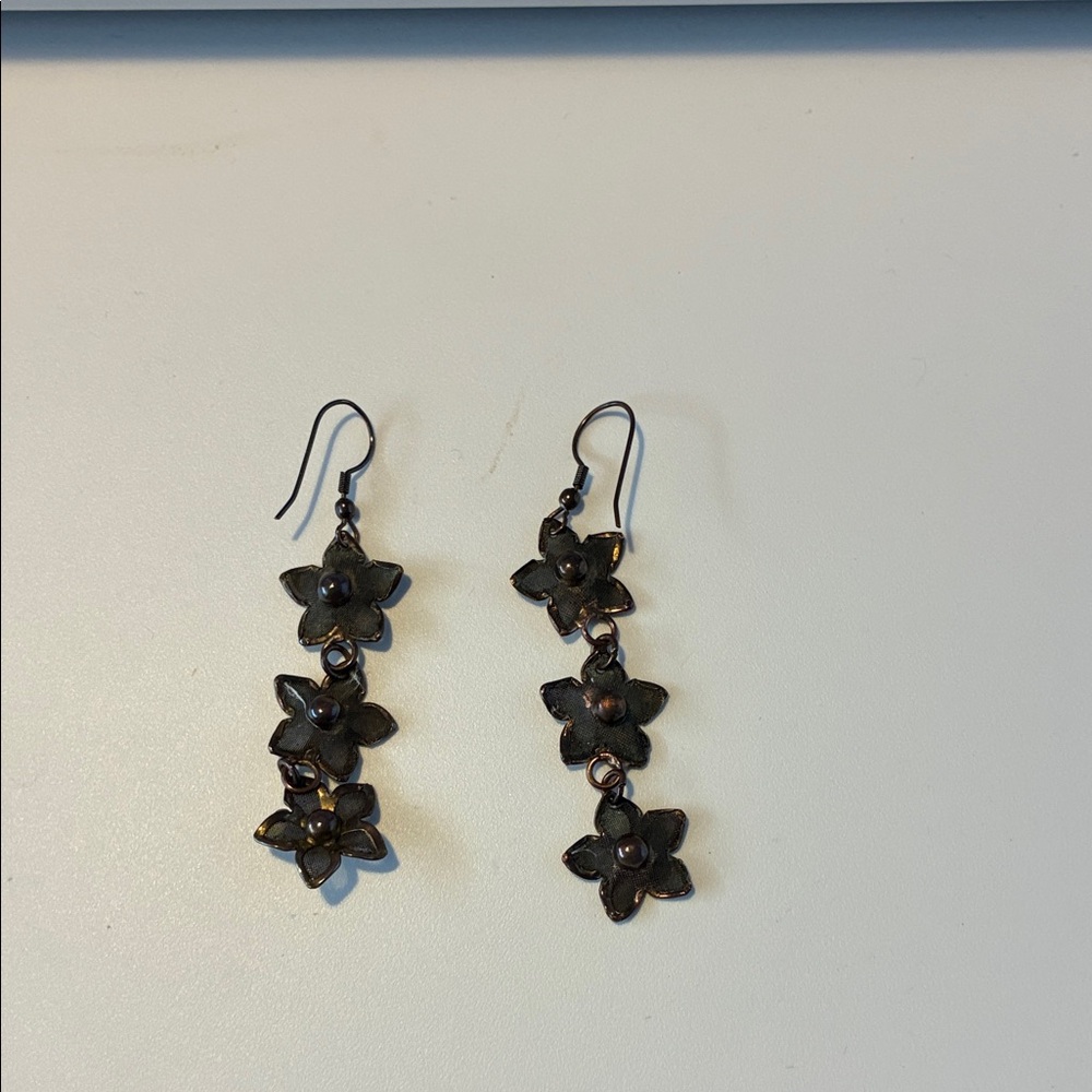 Floral Drop Dangle Earrings in Dark Bronze - Women Jewelry